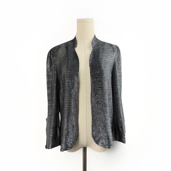 VTG Metallic Sheer Mesh Blazer Women S/M Black Glitter Party Club Rave NYE Chic - Picture 2 of 13